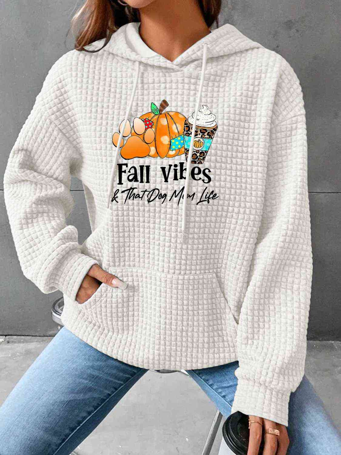 FALL VIBES Graphic Hoodie with Front Pocket