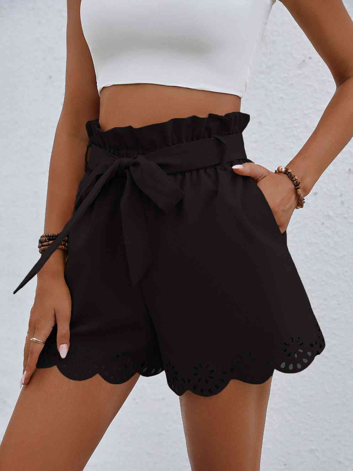 Tie Belt Paperbag Waist Shorts