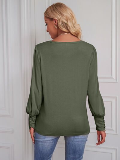 Round Neck Lantern Sleeve Blouse