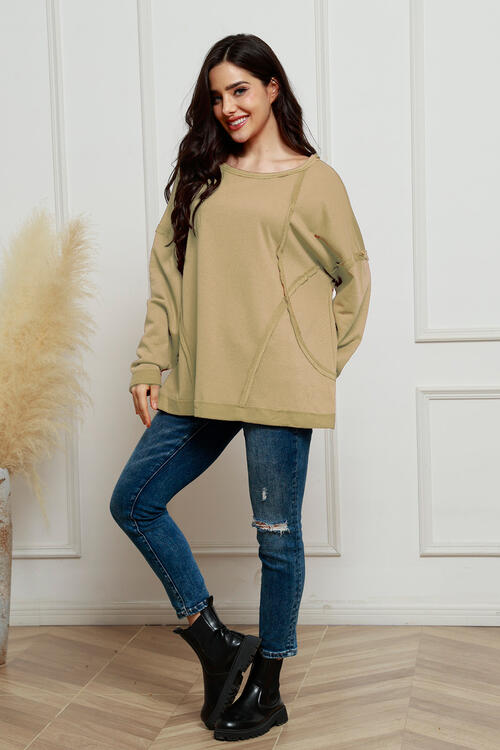 Round Neck Exposed Seam Sweatshirt