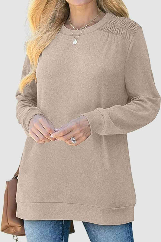 Ruched Round Neck Sweatshirt