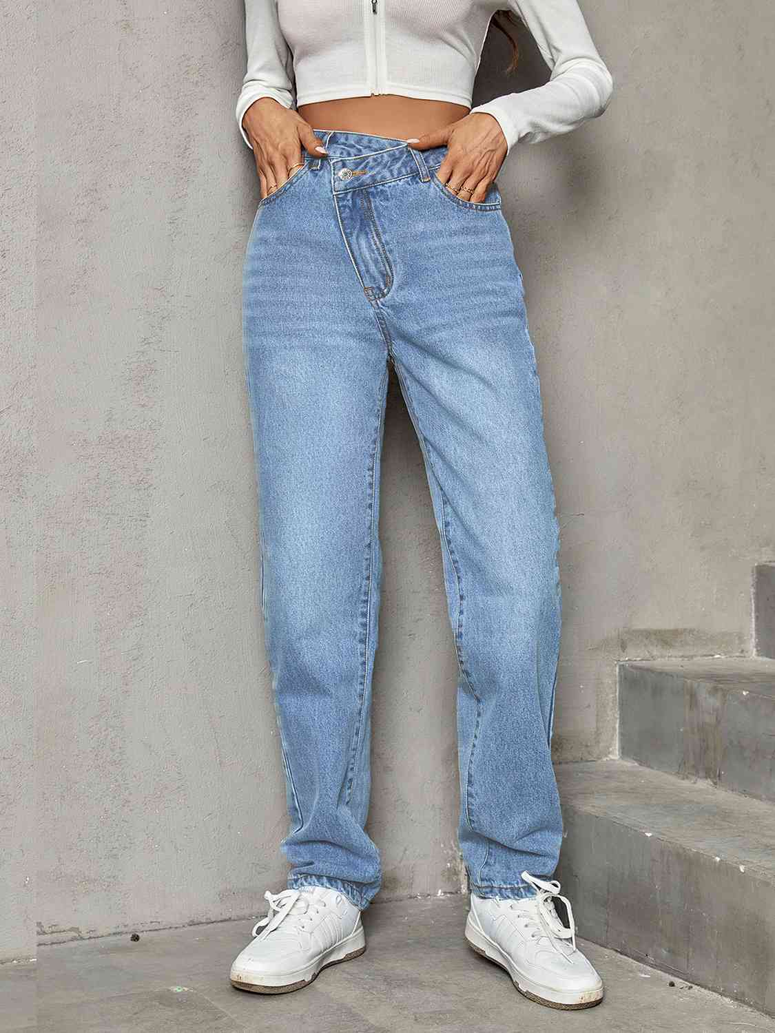 Asymmetrical Straight Leg Jeans