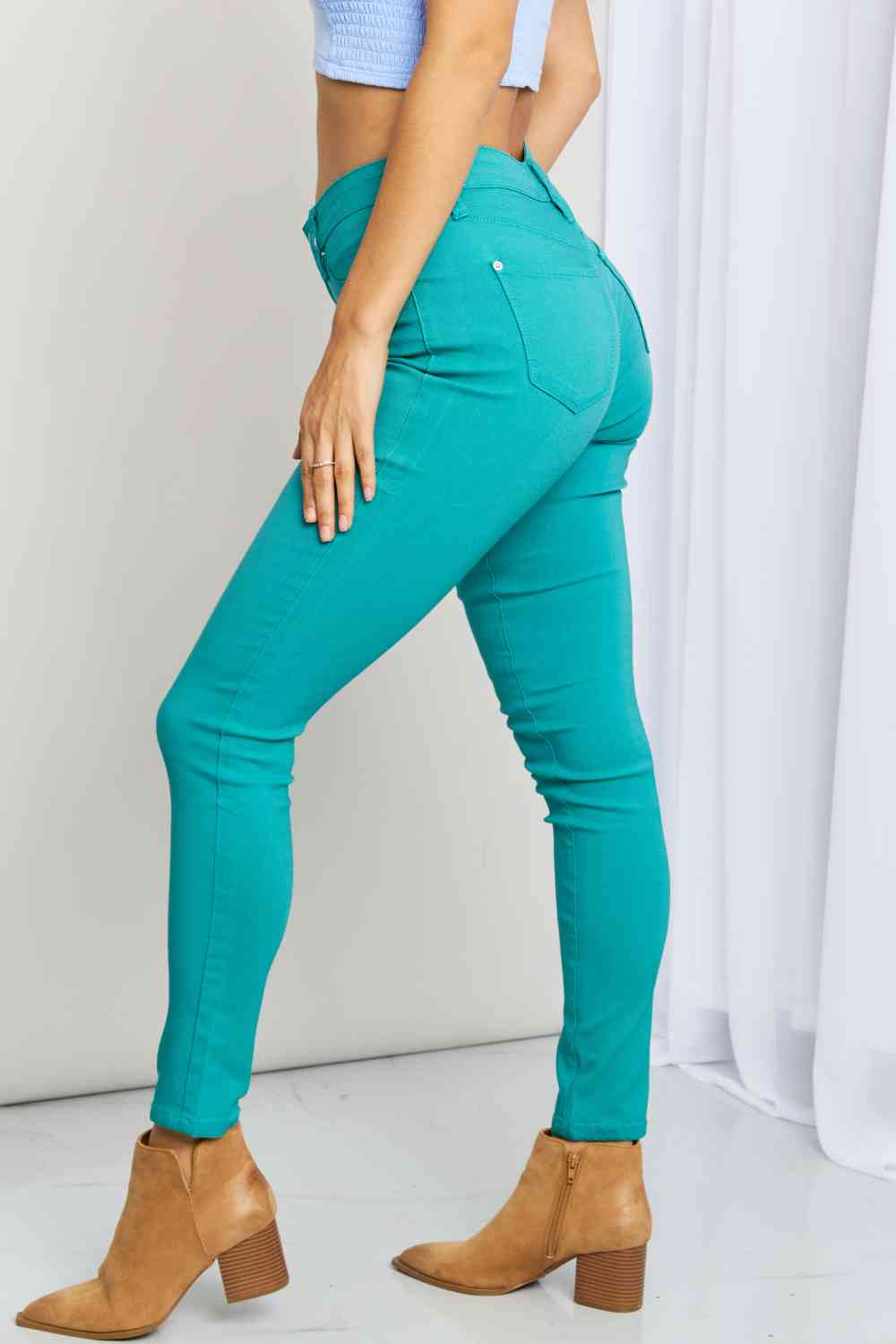 YMI Jeanswear Kate Hyper-Stretch Full Size Mid-Rise Skinny Jeans in Sea Green