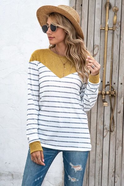 Striped Round Neck Long Sleeve T-Shirt