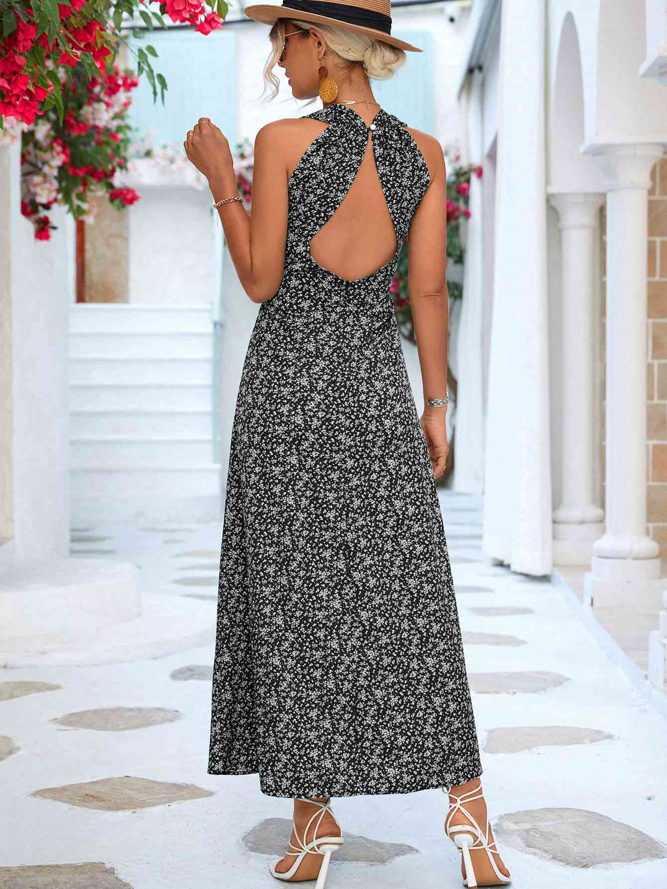 Printed Open Back Sleeveless Maxi Dress