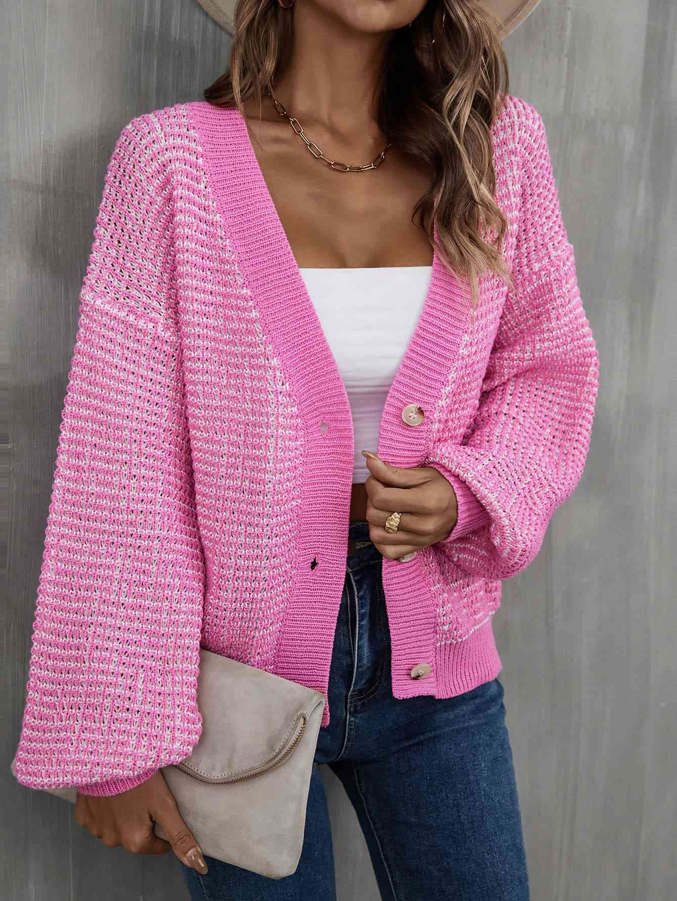 V-Neck Dropped Shoulder Cardigan