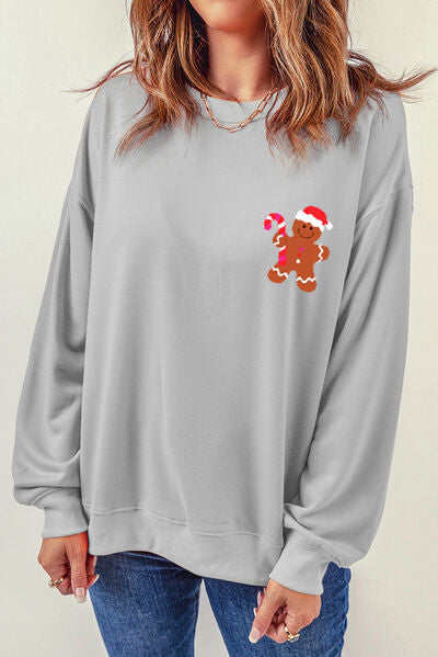 Gingerbread Round Neck Dropped Shoulder Sweatshirt