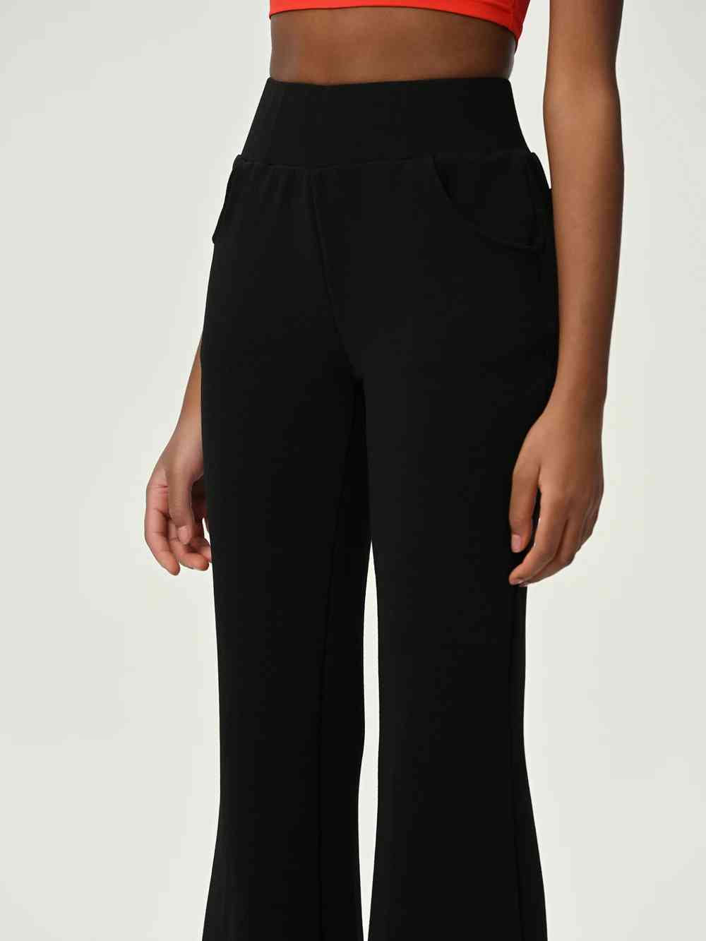 High Waist Flare Leg Pants with Pockets