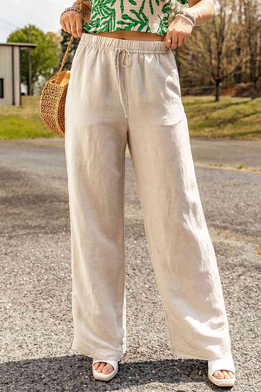 Drawstring Waist Straight Leg Pants