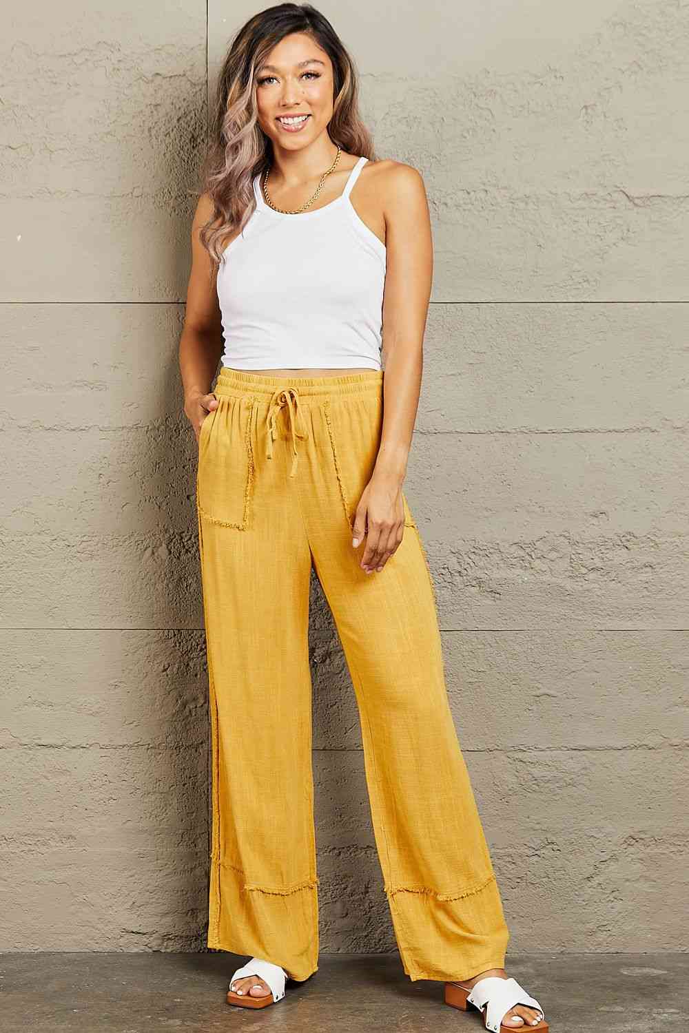 HEYSON Love Me Full Size Mineral Wash Wide Leg Pants