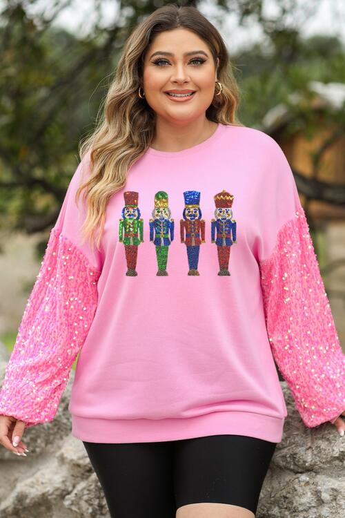 Plus Size Sequin Nutcracker Long Sleeve Sweatshirt