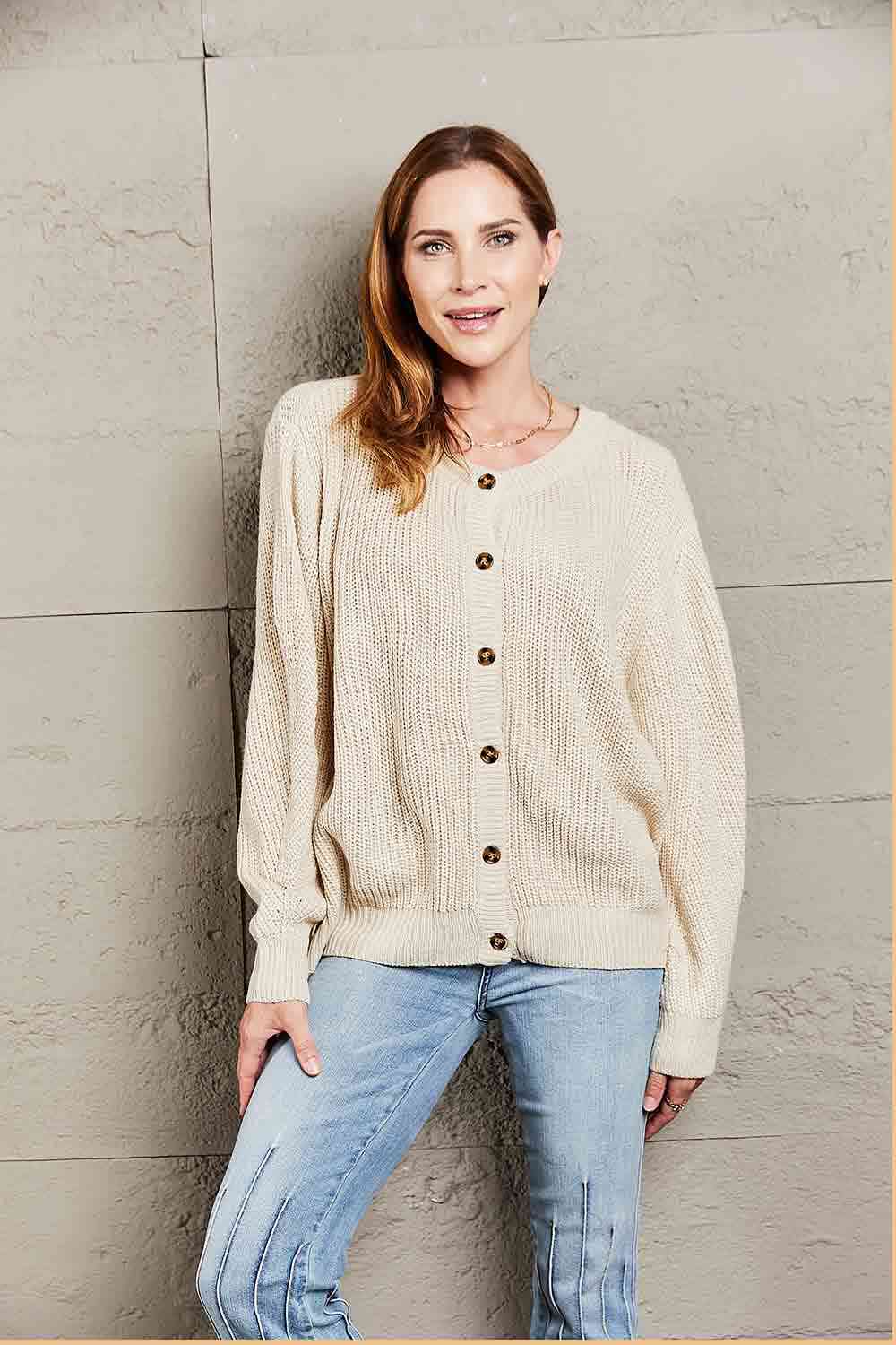 Double Take Button Down Rib-Knit Reversible Sweater