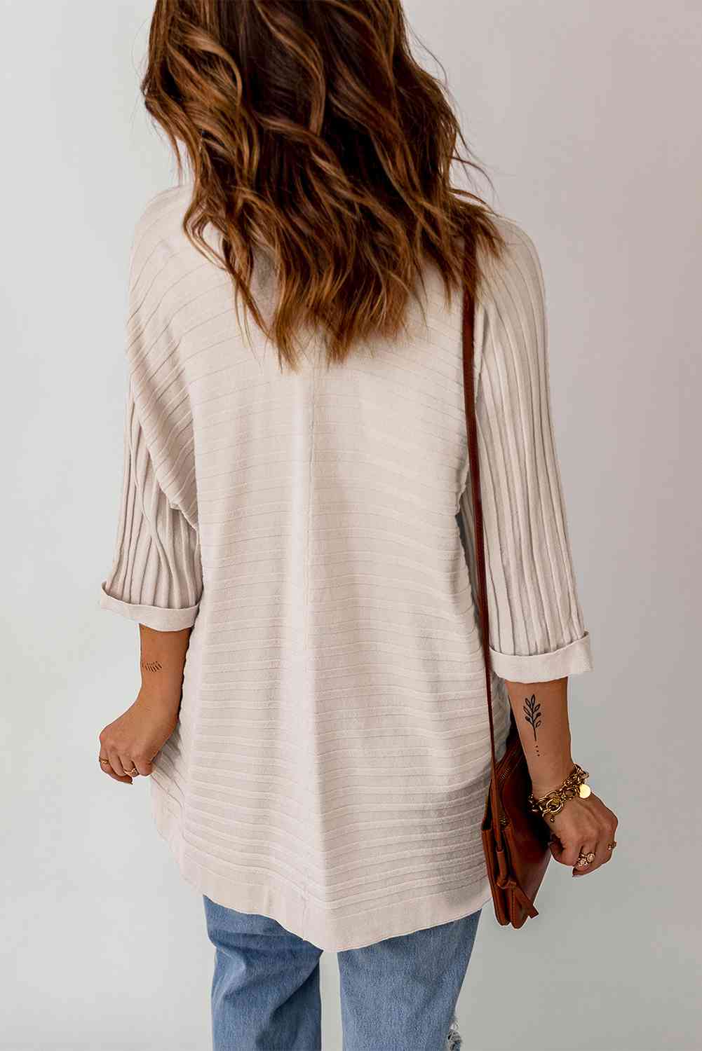 Ribbed Open Front Knit Cardigan