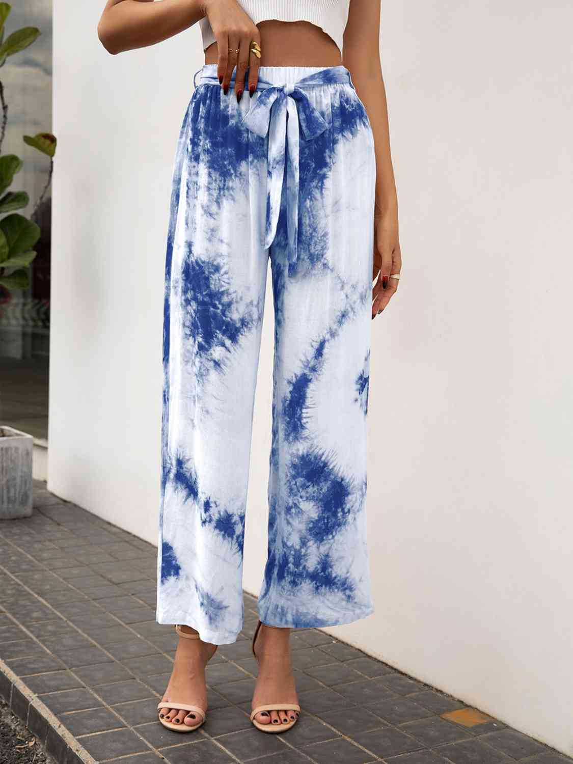 Tie-Dye Tie Front High Waist Pants