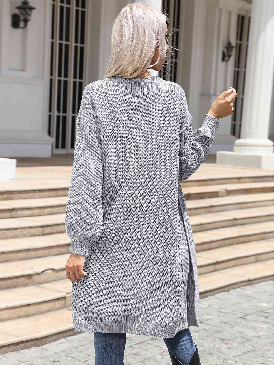 Open Front Dropped Shoulder Longline Cardigan