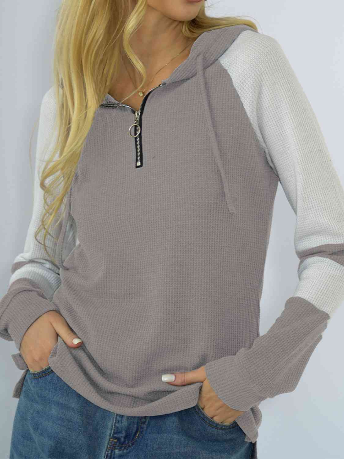 Quarter-Zip Waffle-Knit Hoodie