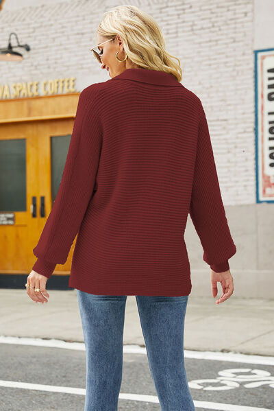 Ribbed Johnny Collar Pullover Sweater