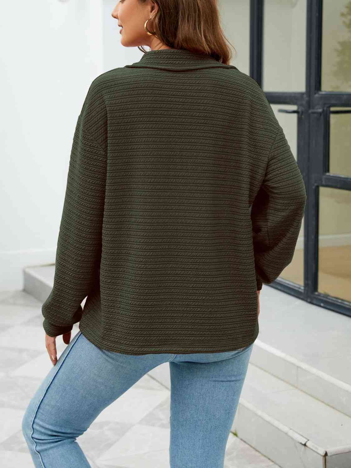 Quarter-Zip Collared Drop Shoulder Sweatshirt