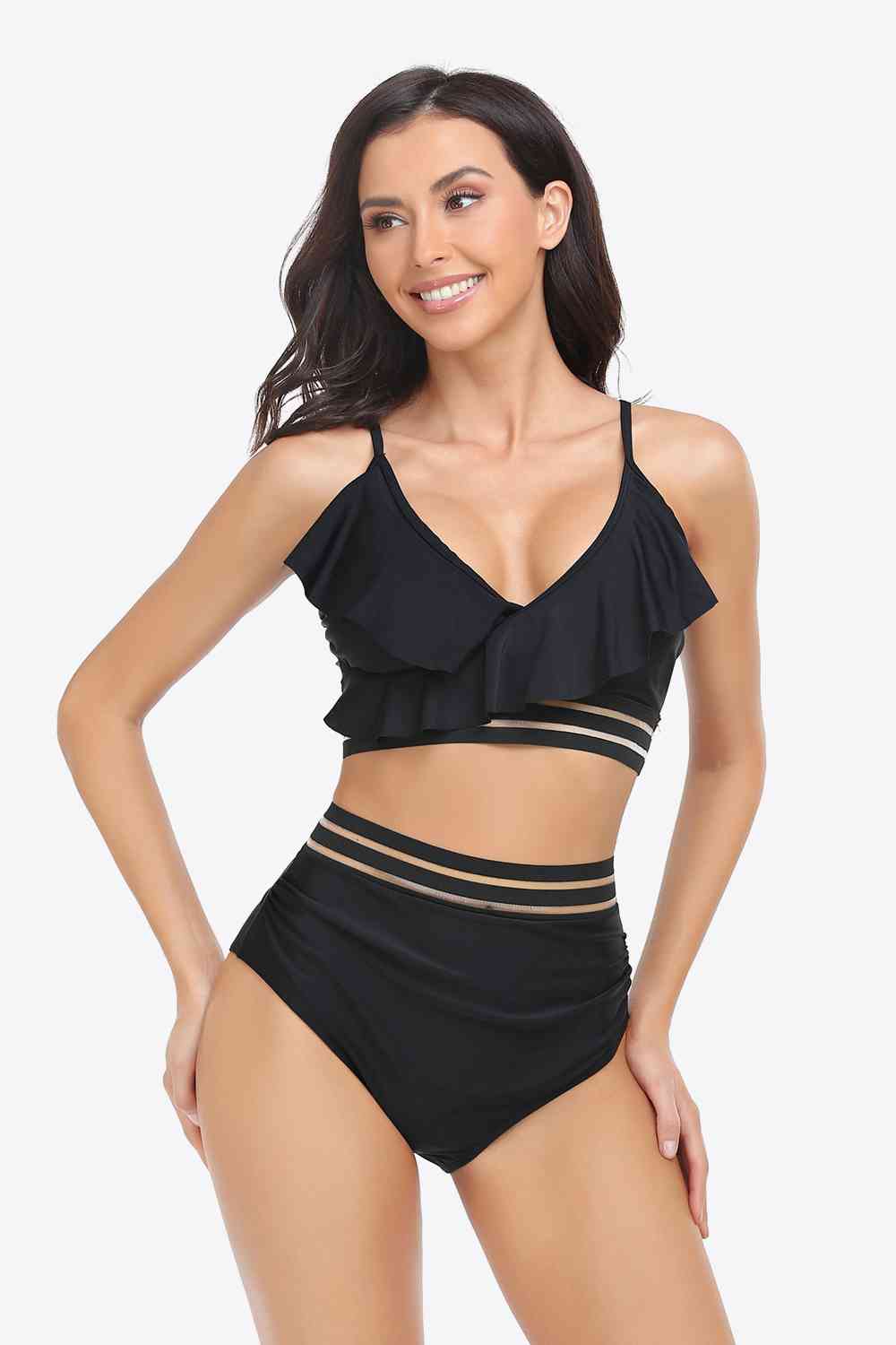 Ruffled Plunge Bikini Set