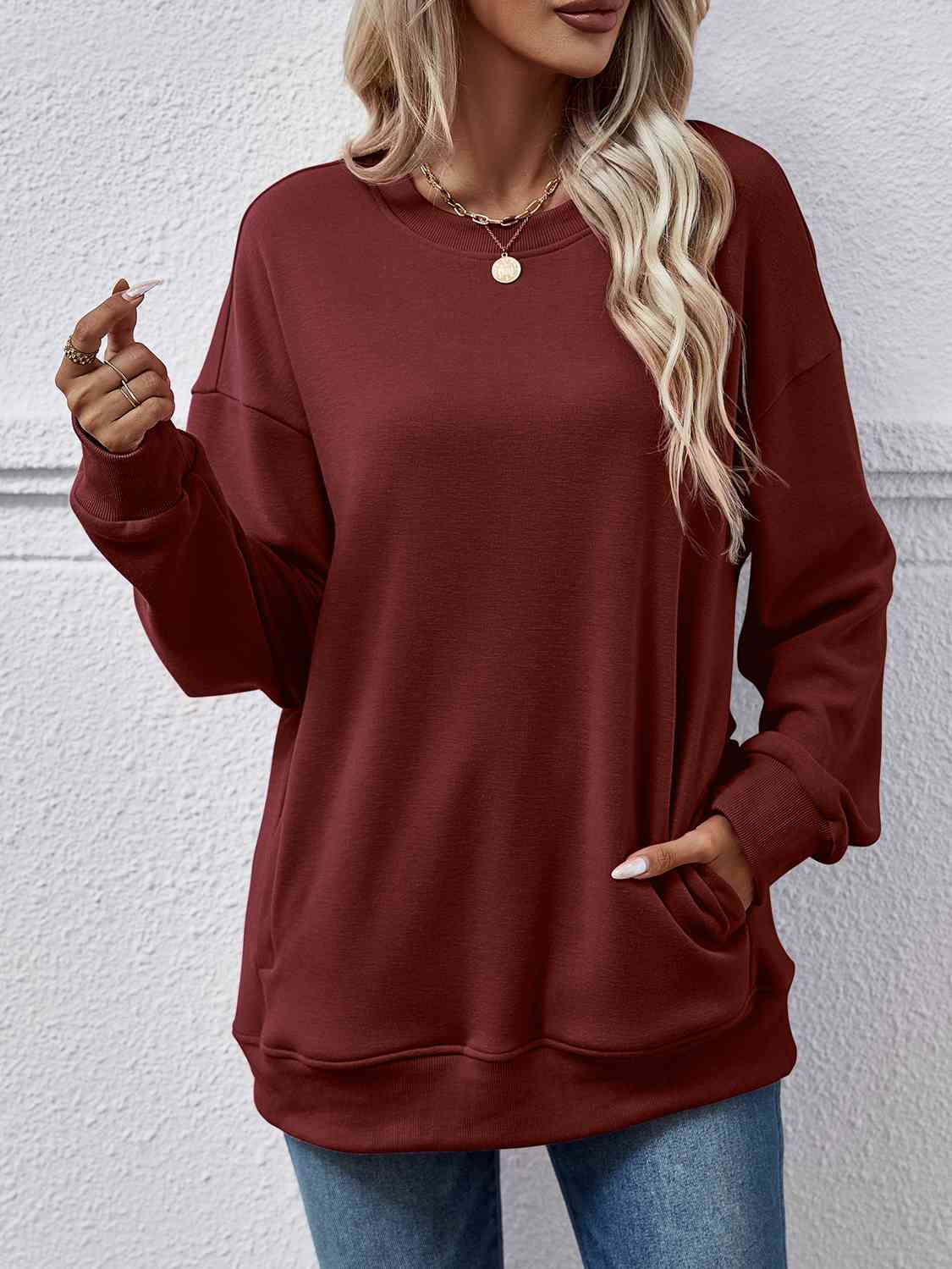 Dropped Shoulder Sweatshirt with Pockets