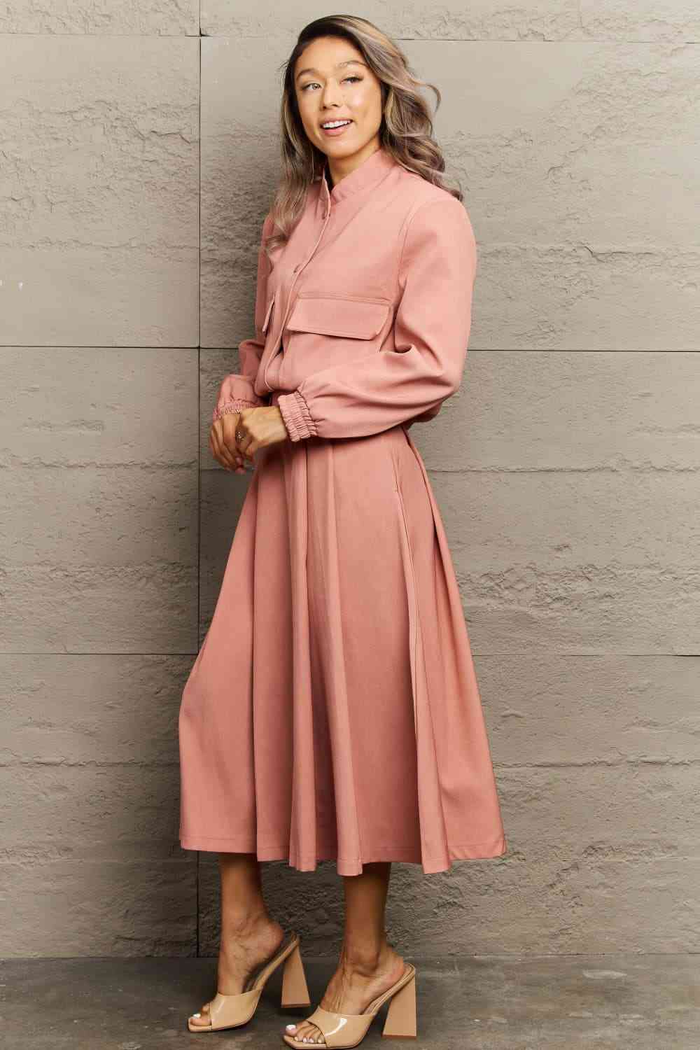 Long Sleeve Jacket and Midi Skirt Set