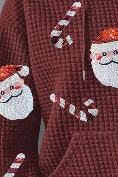 Plus Size Santa Sequin Drawstring Hoodie