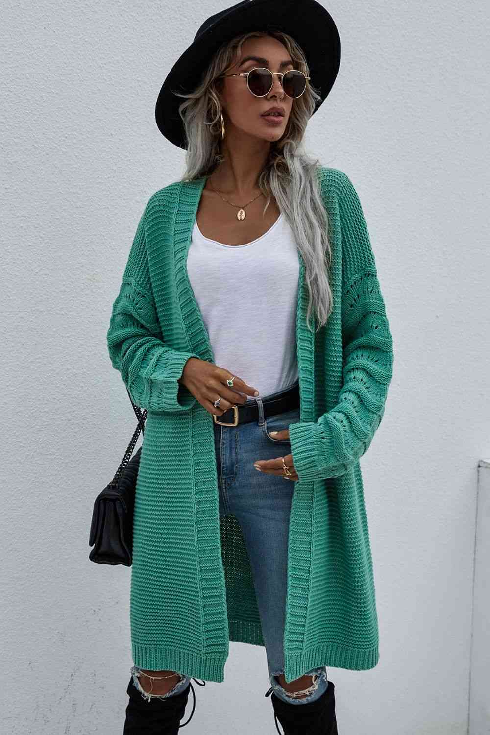 Double Take Horizontal Ribbing Open Front Duster Cardigan