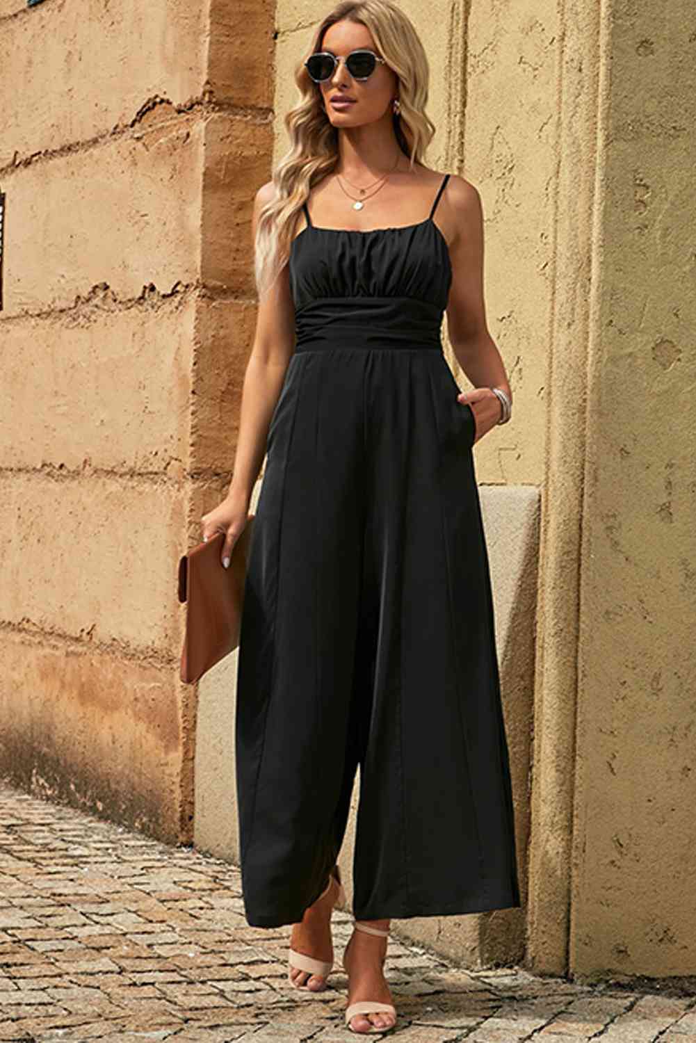 Spaghetti Strap Tied Seam Detail Jumpsuit