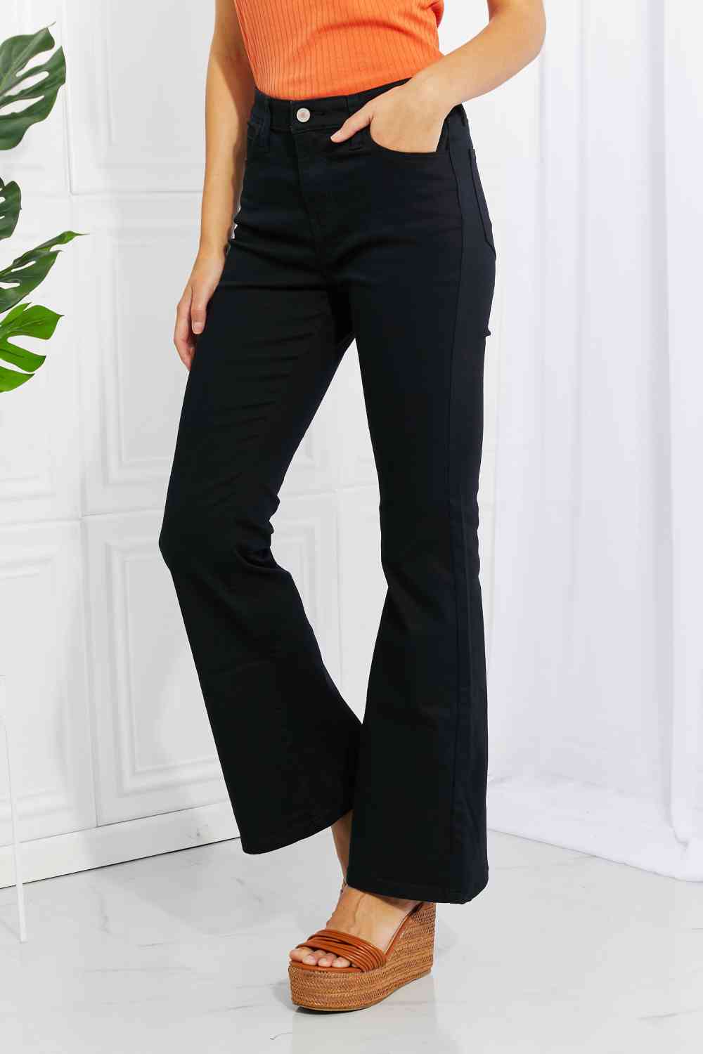 Zenana Clementine Full Size High-Rise Bootcut Jeans in Black