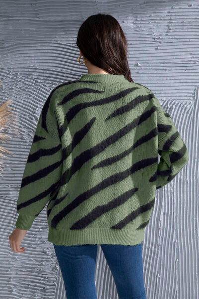 Animal Element Round Neck Dropped Shoulder Sweater