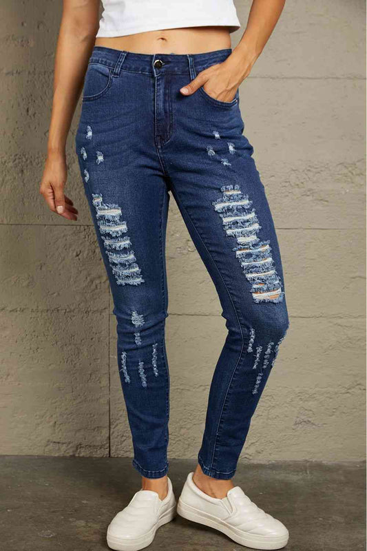 Baeful Mid-Rise Waist Distressed Skinny Jeans