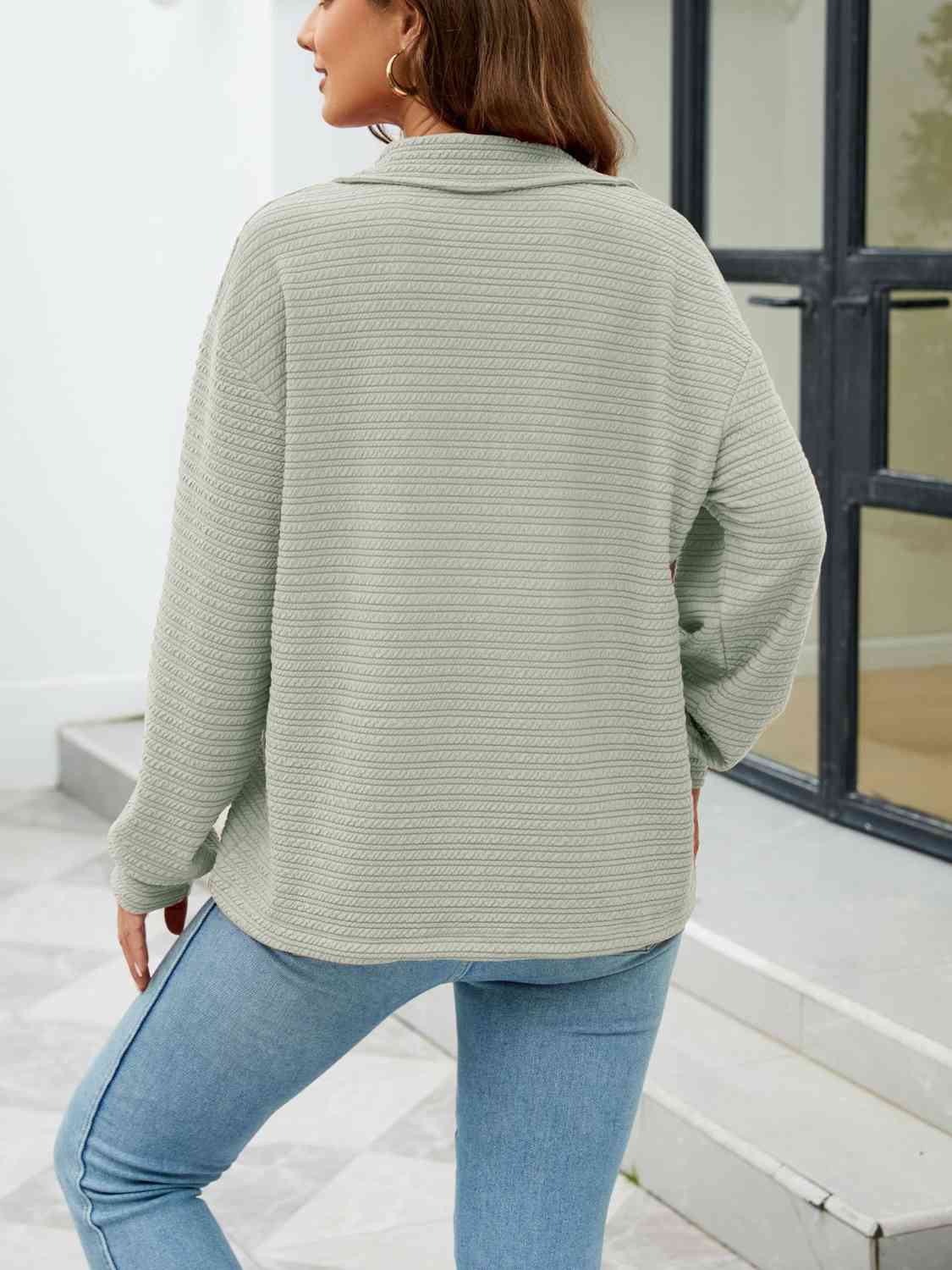 Quarter-Zip Collared Drop Shoulder Sweatshirt