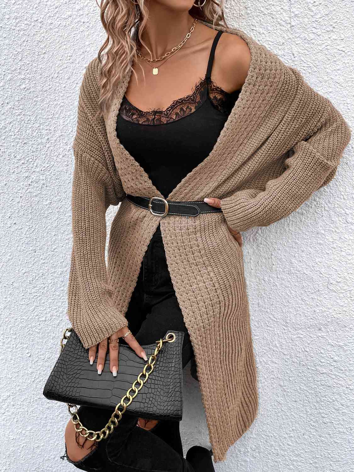 Open Front Dropped Shoulder Longline Cardigan