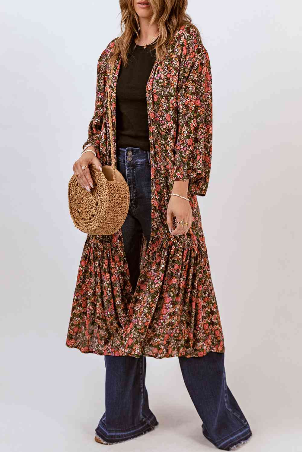 Floral Open Front Duster Cardigan