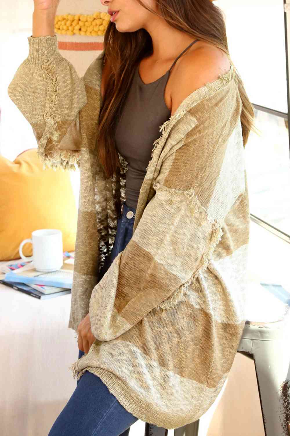 Color Block Fringe Detail Cardigan