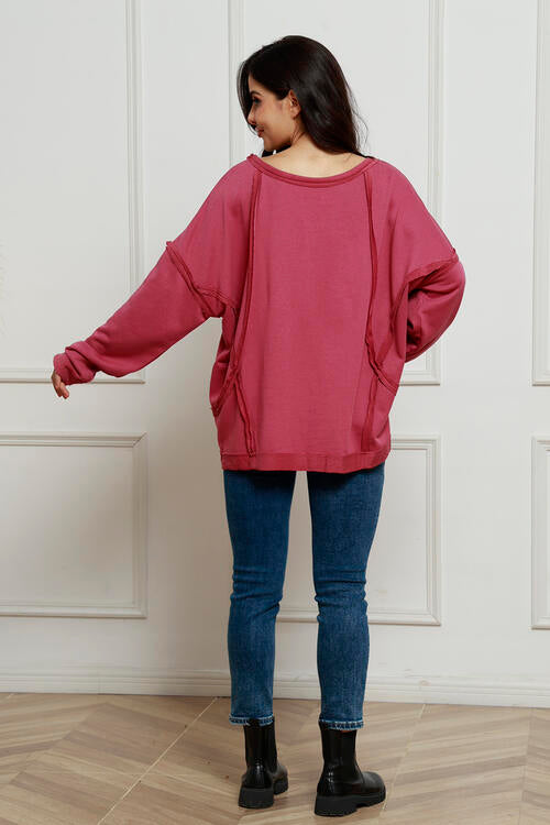 Round Neck Exposed Seam Sweatshirt