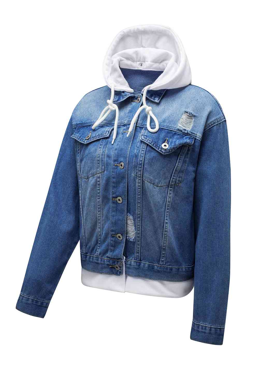 Distressed Hooded Denim Jacket