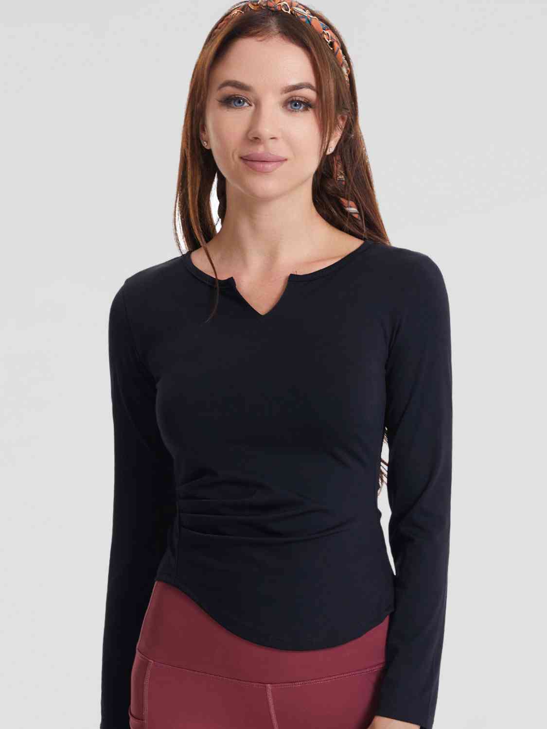 Notched Neck Ruched Sports Top