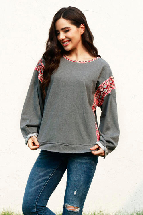 Geometric Round Neck Long Sleeve T-Shirt