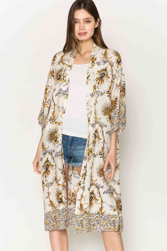 Justin Taylor Floral Open Front Slit Duster Cardigan