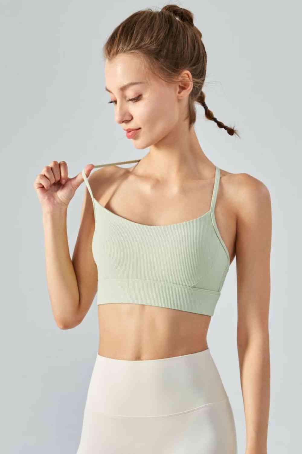 Ribbed Halter Neck Open Back Cropped Sports Cami