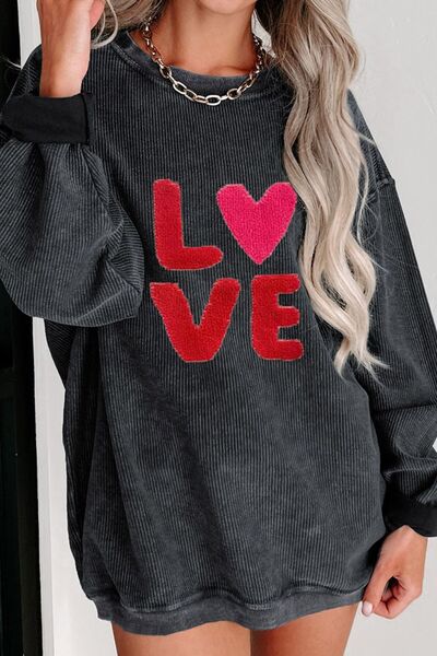 LOVE Round Neck Dropped Shoulder Sweatshirt