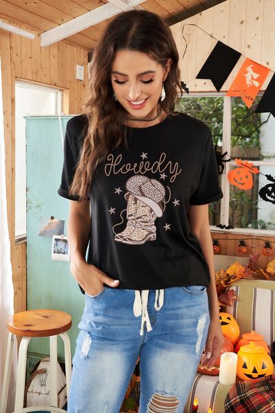 HOWDY Round Neck Short Sleeve T-Shirt