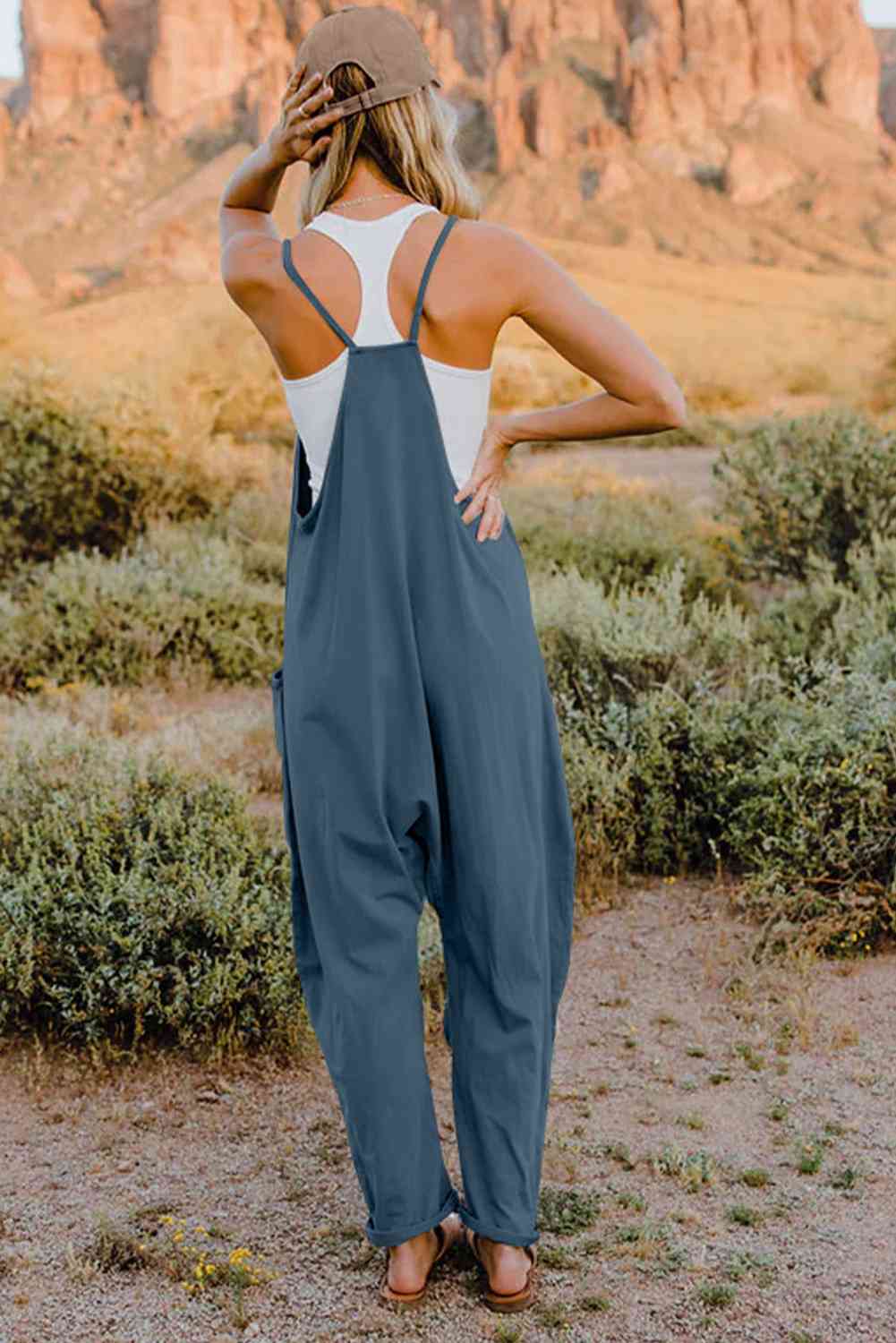 V-Neck Sleeveless Jumpsuit with Pocket