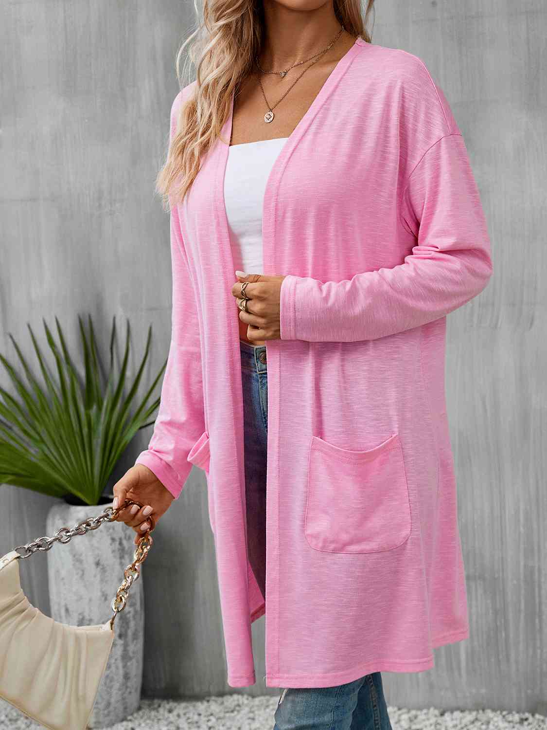 Open Front Longline Cardigan with Pockets