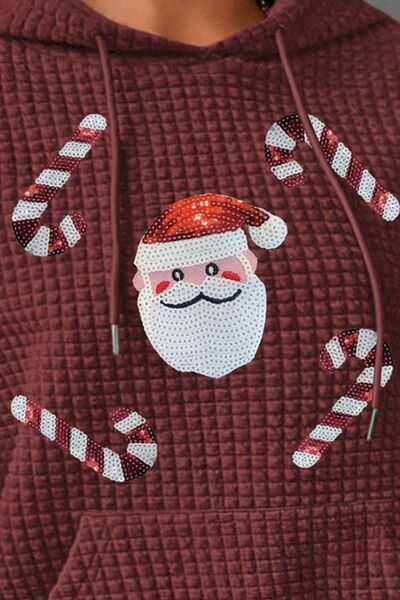 Plus Size Santa Sequin Drawstring Hoodie