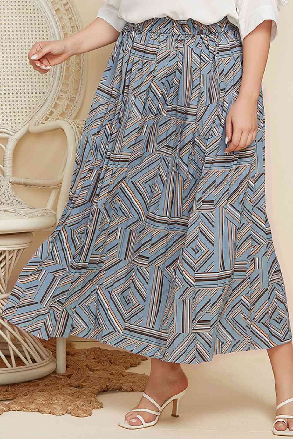 Plus Size Geometric Pleated Skirt