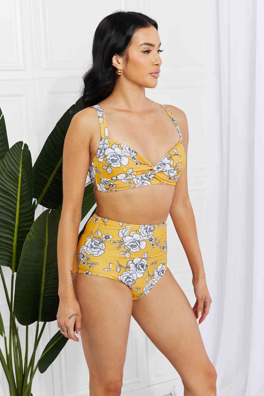 Marina West Swim Take A Dip Twist High-Rise Bikini in Mustard