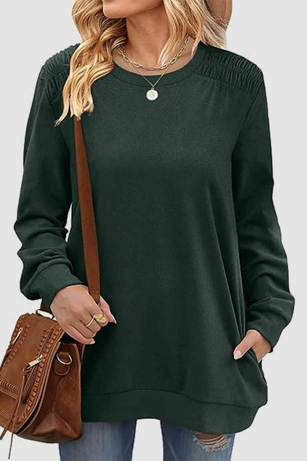 Ruched Round Neck Sweatshirt