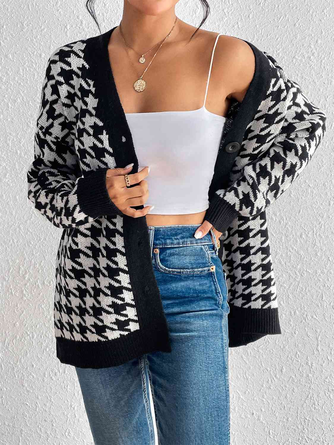 Houndstooth Button Down Cardigan